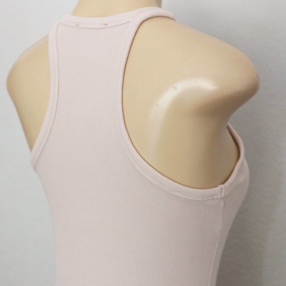 Zara High Neck Sleeveless Midi Dress Stretch Ribbed Knit Bodycon Blush Nude M - Picture 5 of 10